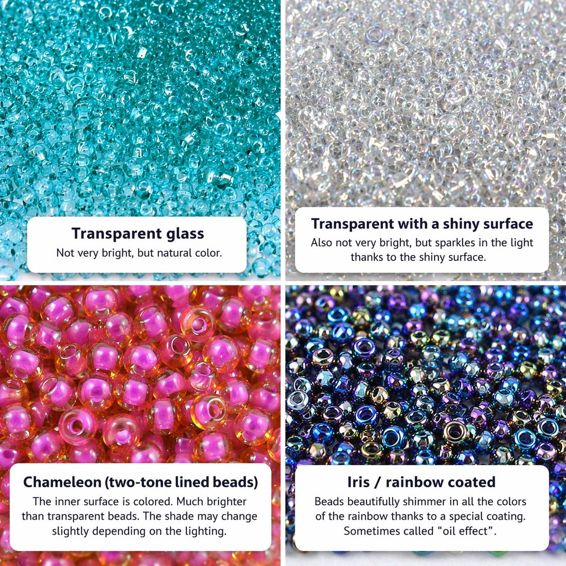 Czech Bead Colors & Finishes: Transparent, Silver-Lined, Opaque
