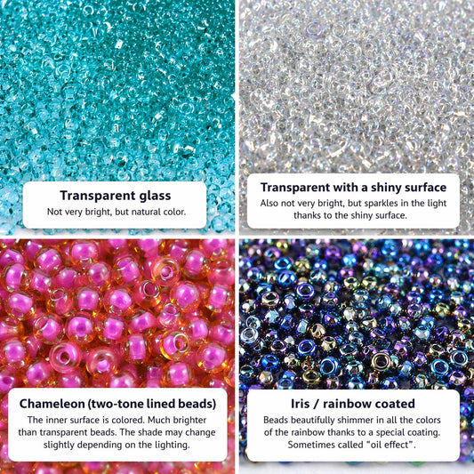 Czech Bead Colors & Finishes: Transparent, Silver-Lined, Opaque