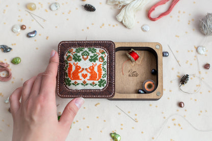 Wooden Pin Cushion Box - DIY Sewing Box Kit with Embroidery Storage Lid