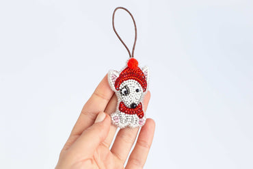 Christmas Bull Terrier Dog - Readymade Beaded Brooch