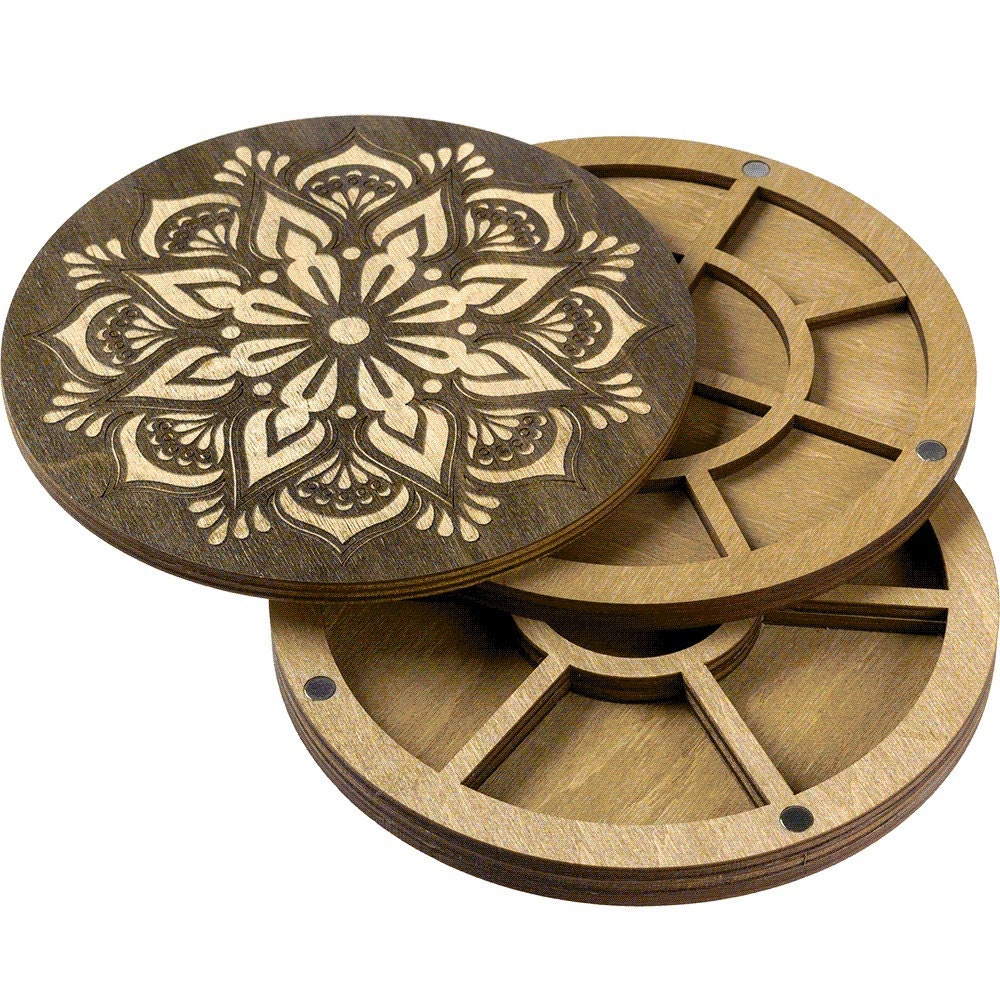 a set of three wooden coasters sitting on top of each other