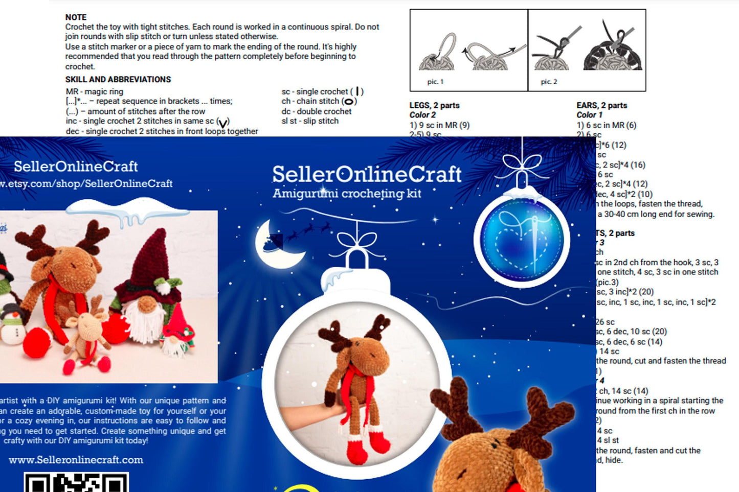 Plush Chrismas Reindeer - Crochet Amigurumi DIY kit