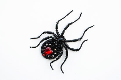 Black Widow Spider - Readymade Beaded Brooch