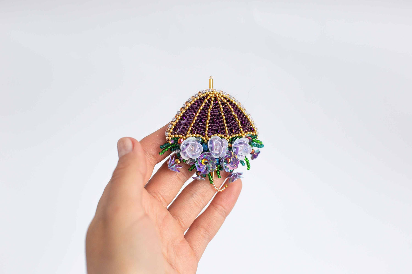 Flowered Umbrella - Readymade Beaded Brooch