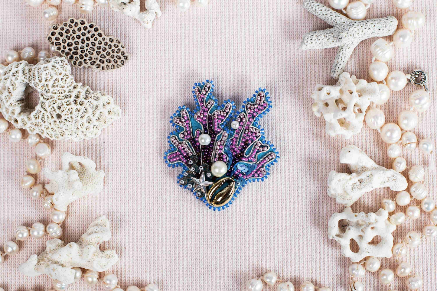 Coral Reef Readymade Beaded Brooch