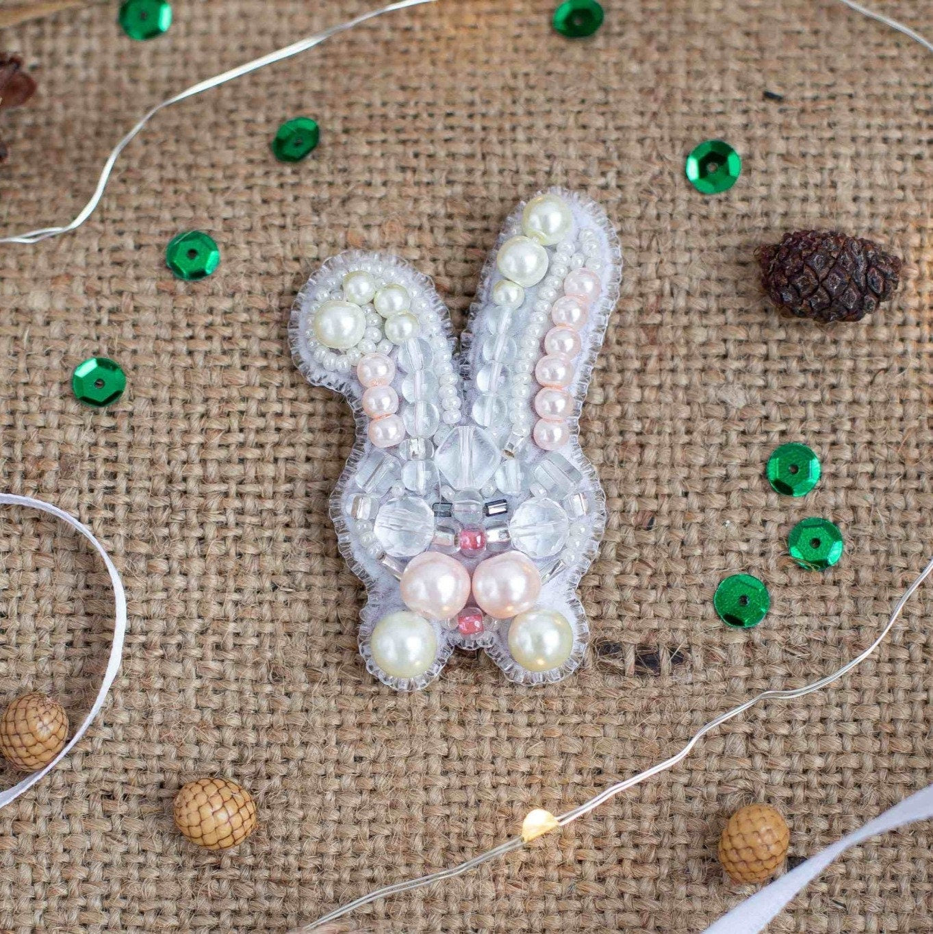 White Rabbit - Readymade Beaded Brooch