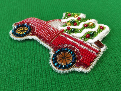Christmas Truck - Readymade Beaded Brooch