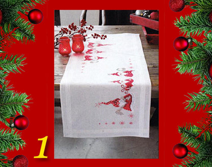 Christmas Gnomes Table Topper Cross stitch Embroidery DIY Kits