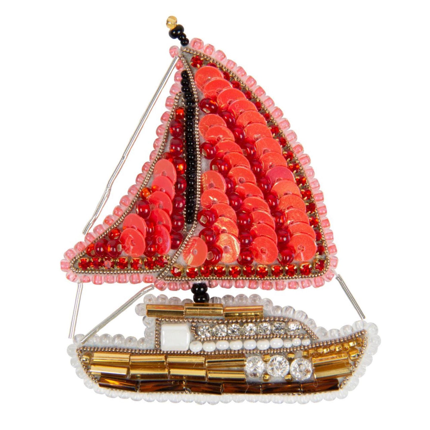 a sailboat made out of beads on a white background