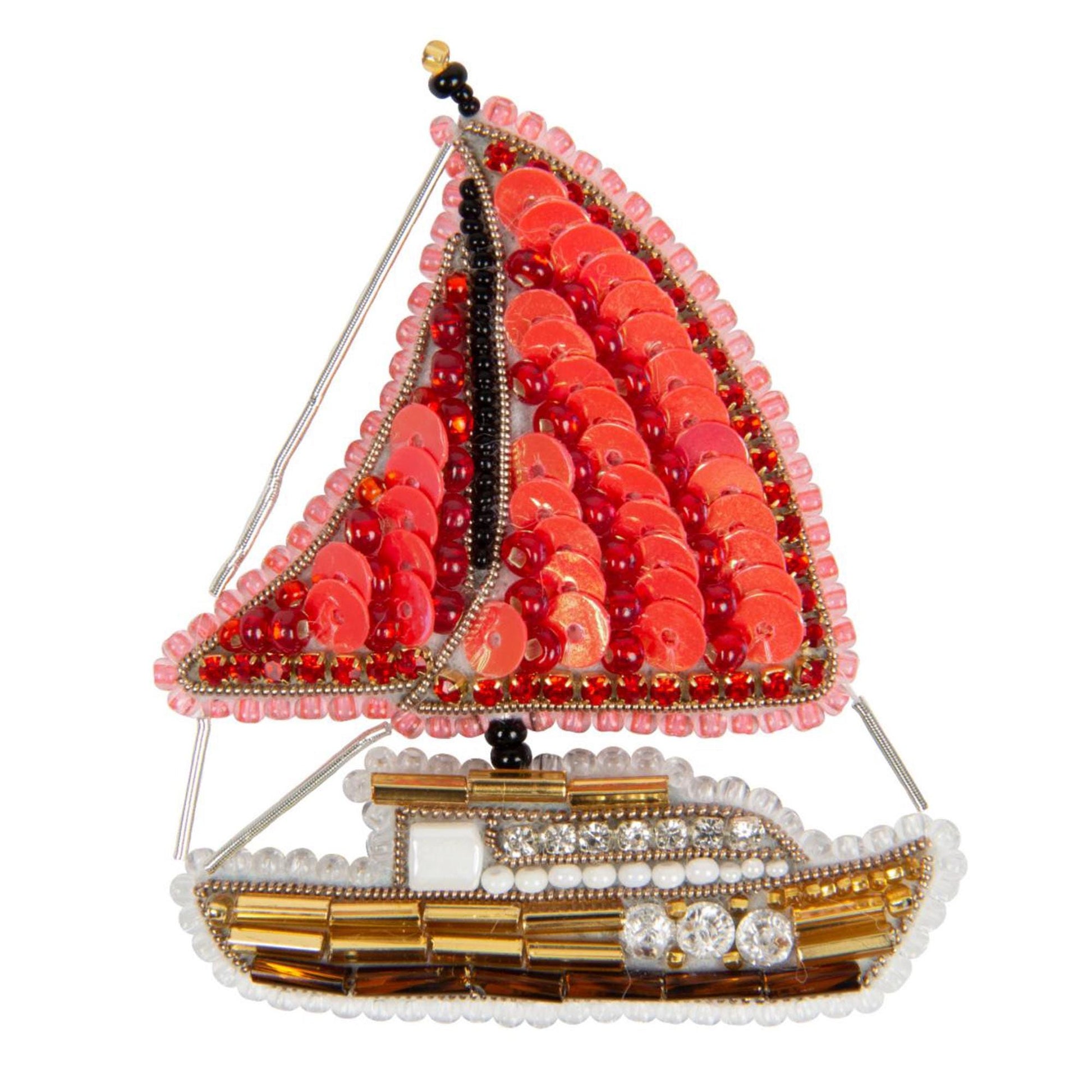 a sailboat made out of beads on a white background