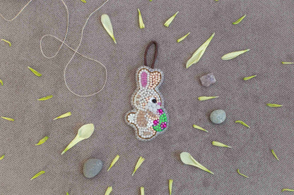 Easter Rabbit with Egg - Readymade Beaded Brooch