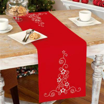 Satin Stitch Christmas Table Runner Kit: Star Embroidery DIY (12 x 41 in)