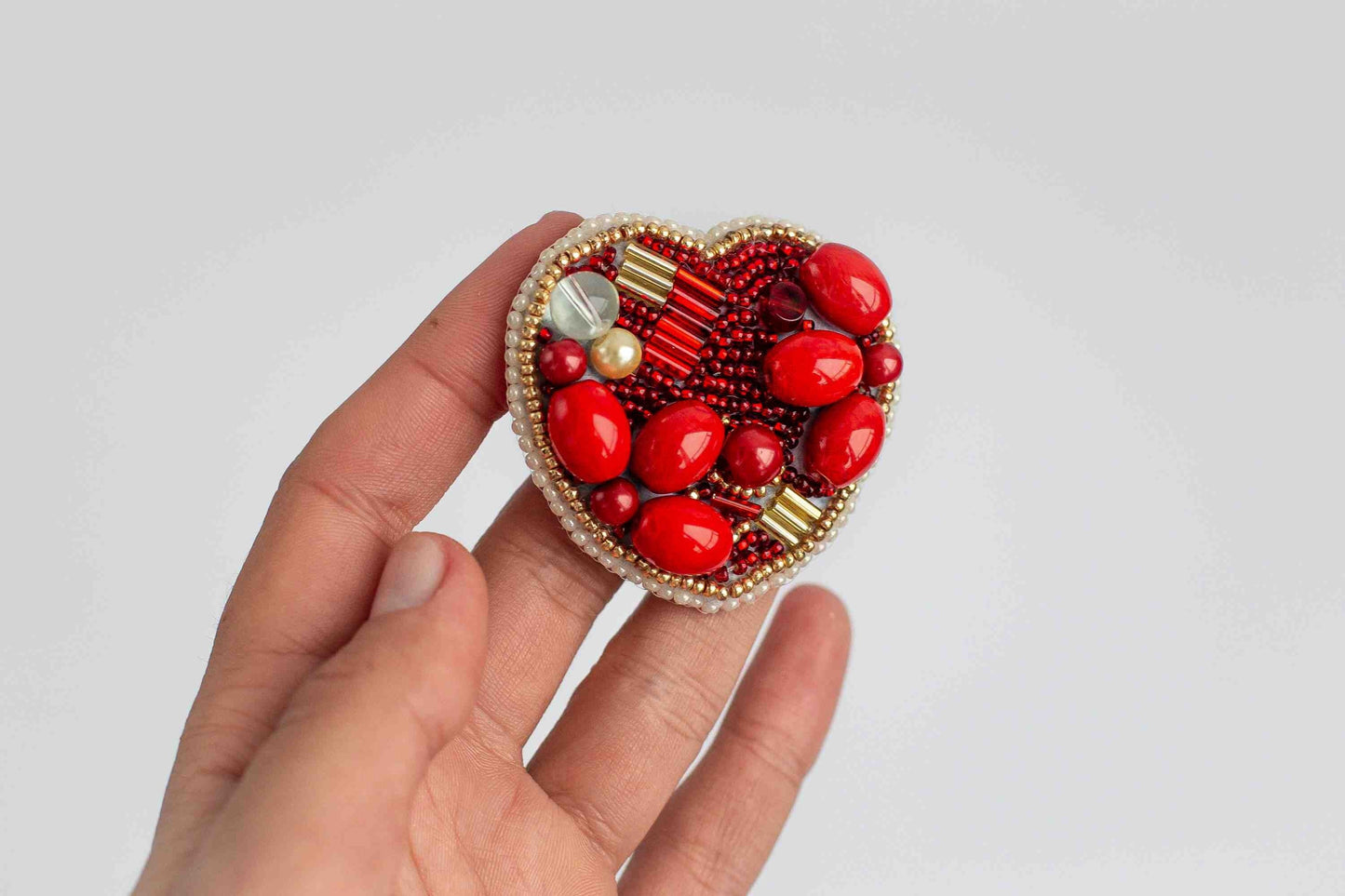 Red Heart - Readymade Beaded Brooch