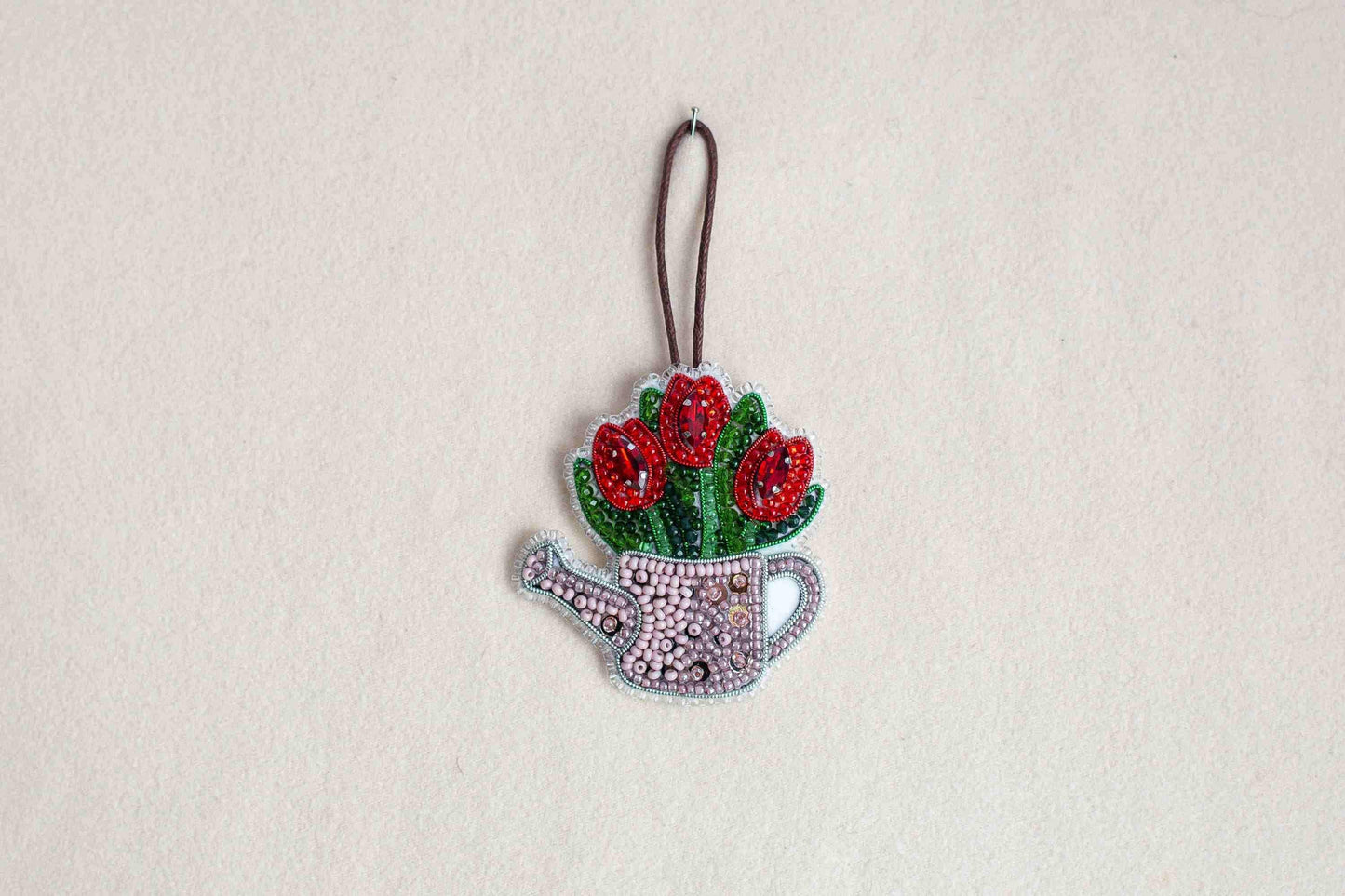 Red Tulips - Readymade Beaded Brooch