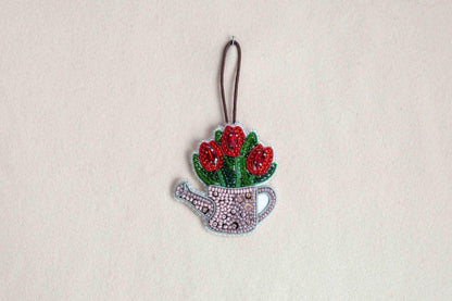 Red Tulips - Readymade Beaded Brooch