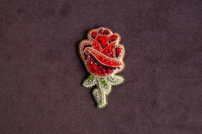 Red Rose Flower - Readymade Beaded Brooch