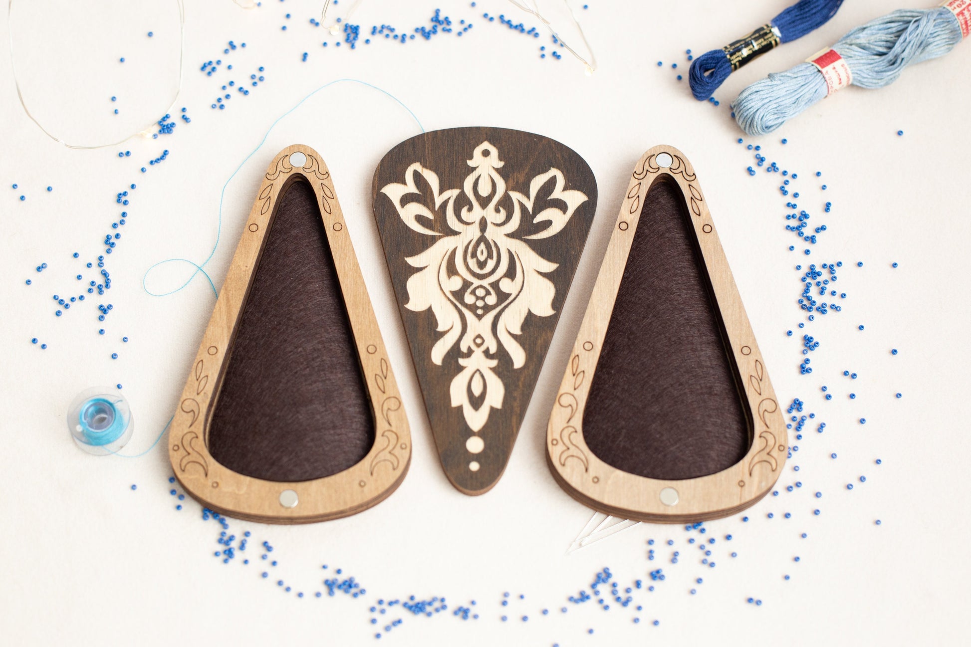 a couple of wooden pieces sitting on top of a table