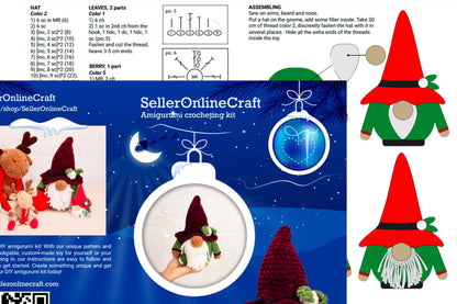 Plush Christmas Gnome - Crochet Amigurumi DIY kit