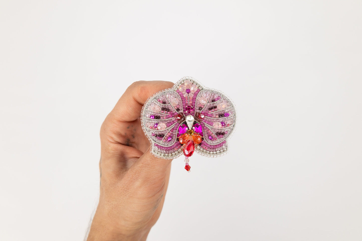 Pink Orchid - Readymade Beaded Brooch