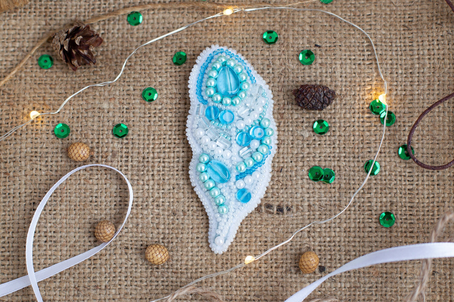 Feather - Readymade Beaded Brooch