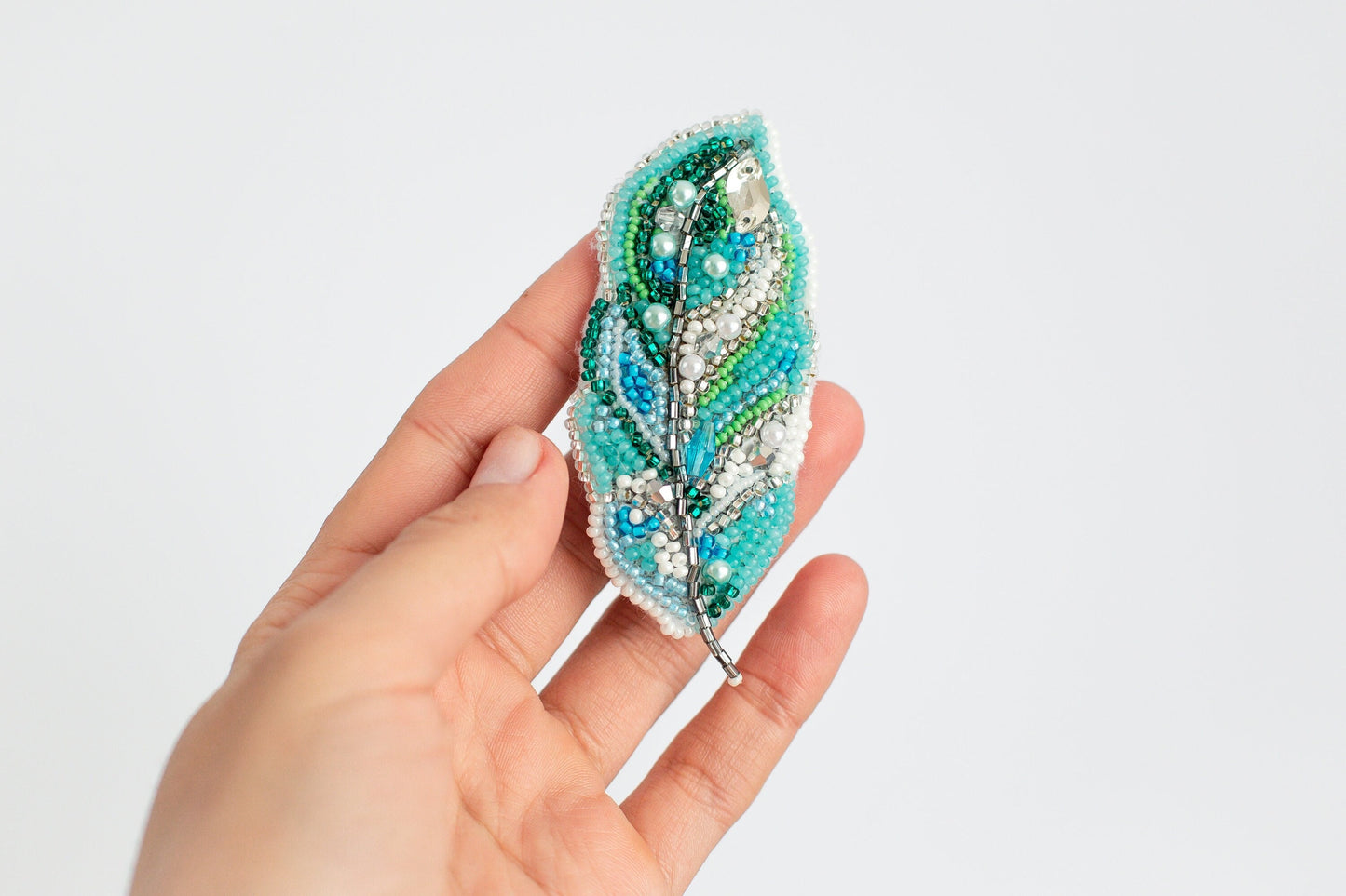 Blue Feather - Readymade Beaded Brooch