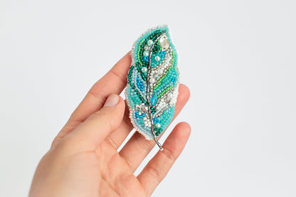 Blue Feather - Readymade Beaded Brooch