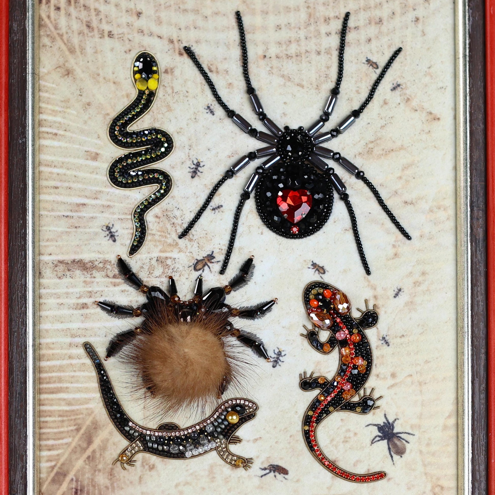 a picture of a spider on a table next to two cups of coffee