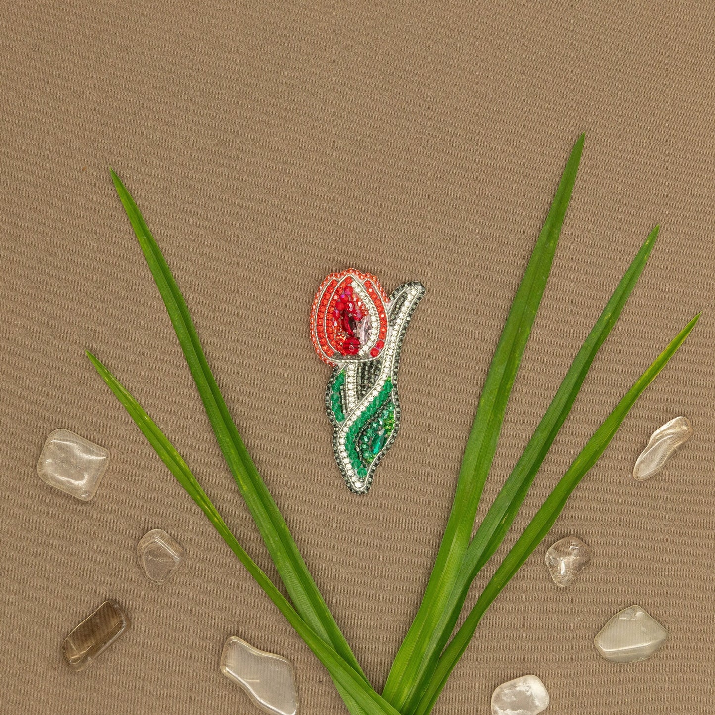 Red Tulip - Readymade Beaded Brooch