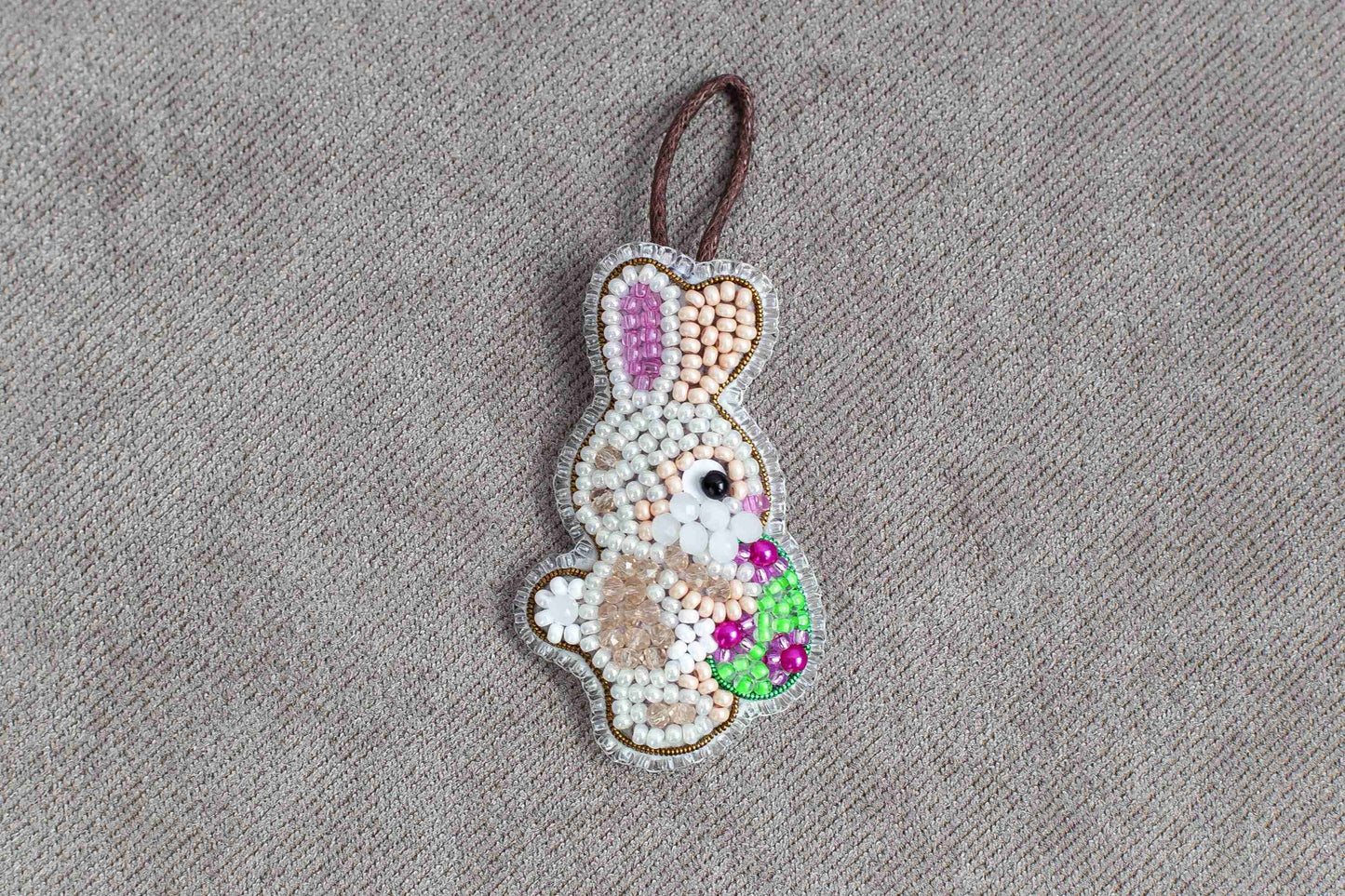 Easter Rabbit with Egg - Readymade Beaded Brooch