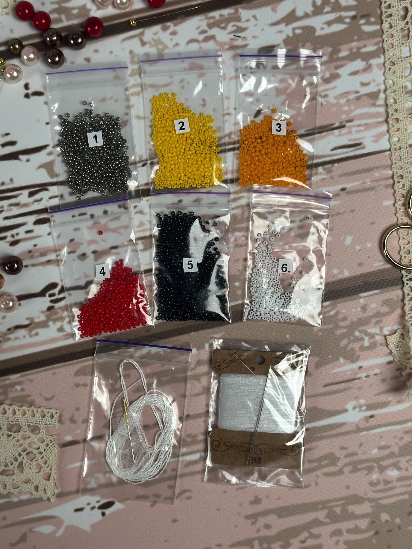 Bead Embroidery Kit - Wooden Seed Beads Organizer
