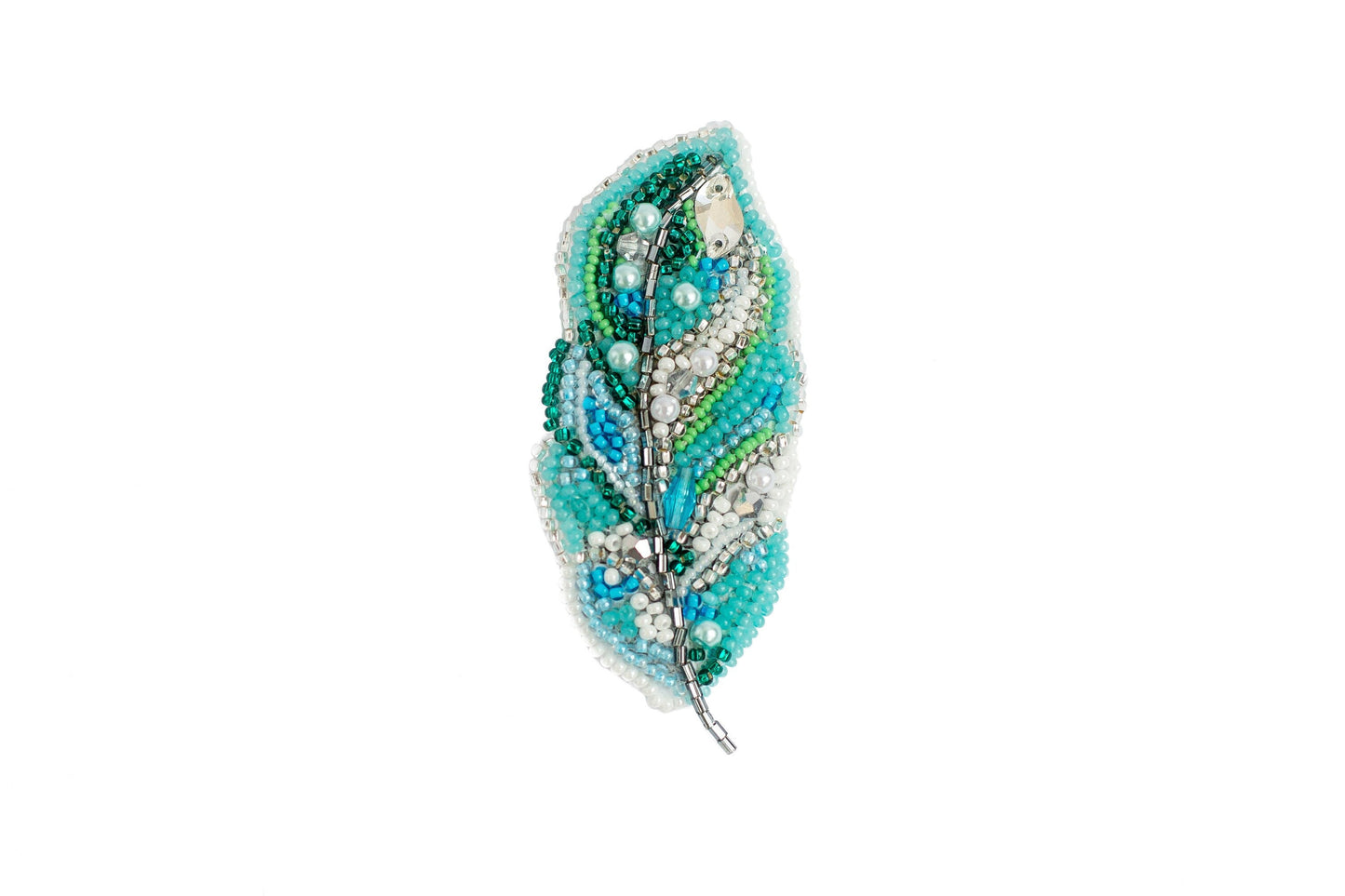 Blue Feather - Readymade Beaded Brooch