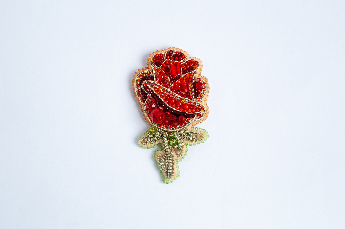 Red Rose Flower - Readymade Beaded Brooch
