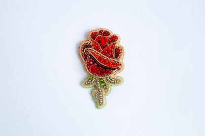 Red Rose Flower - Readymade Beaded Brooch