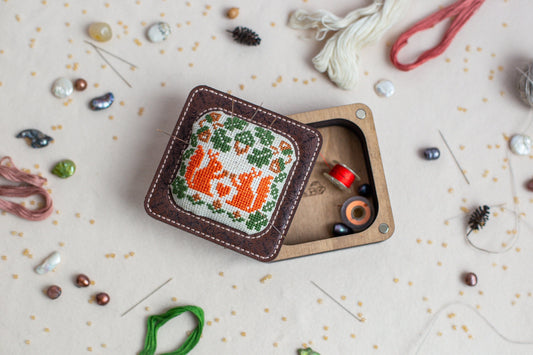 Wooden Pin Cushion Box - DIY Sewing Box Kit with Embroidery Storage Lid