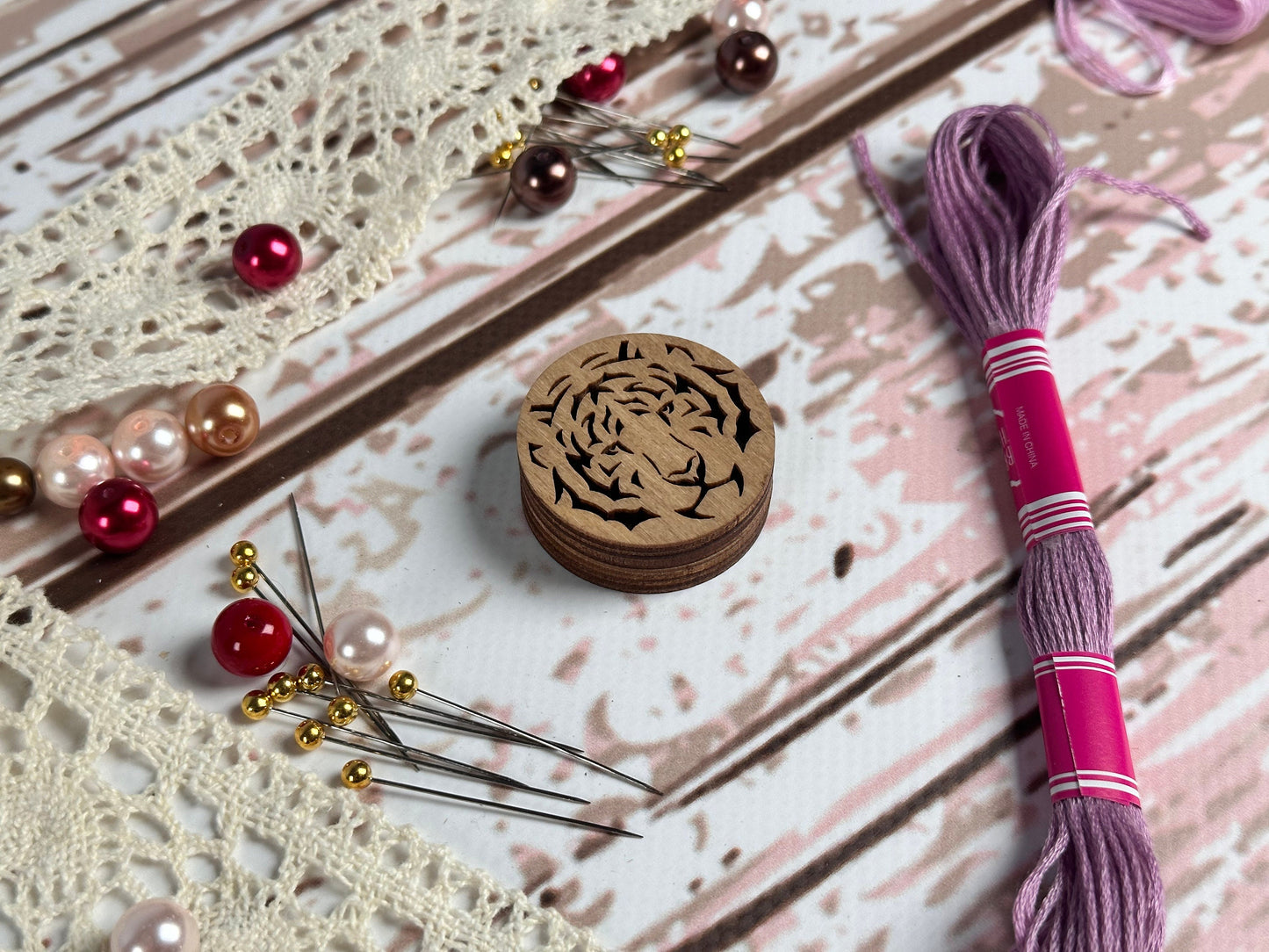 a wooden box sitting on top of a white table