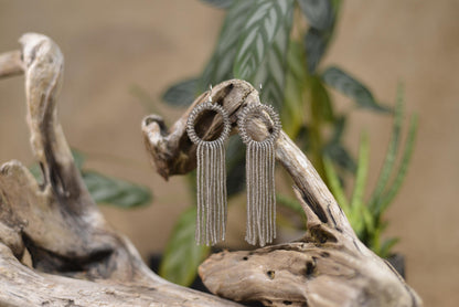 a close up of a pair of earrings on a branch