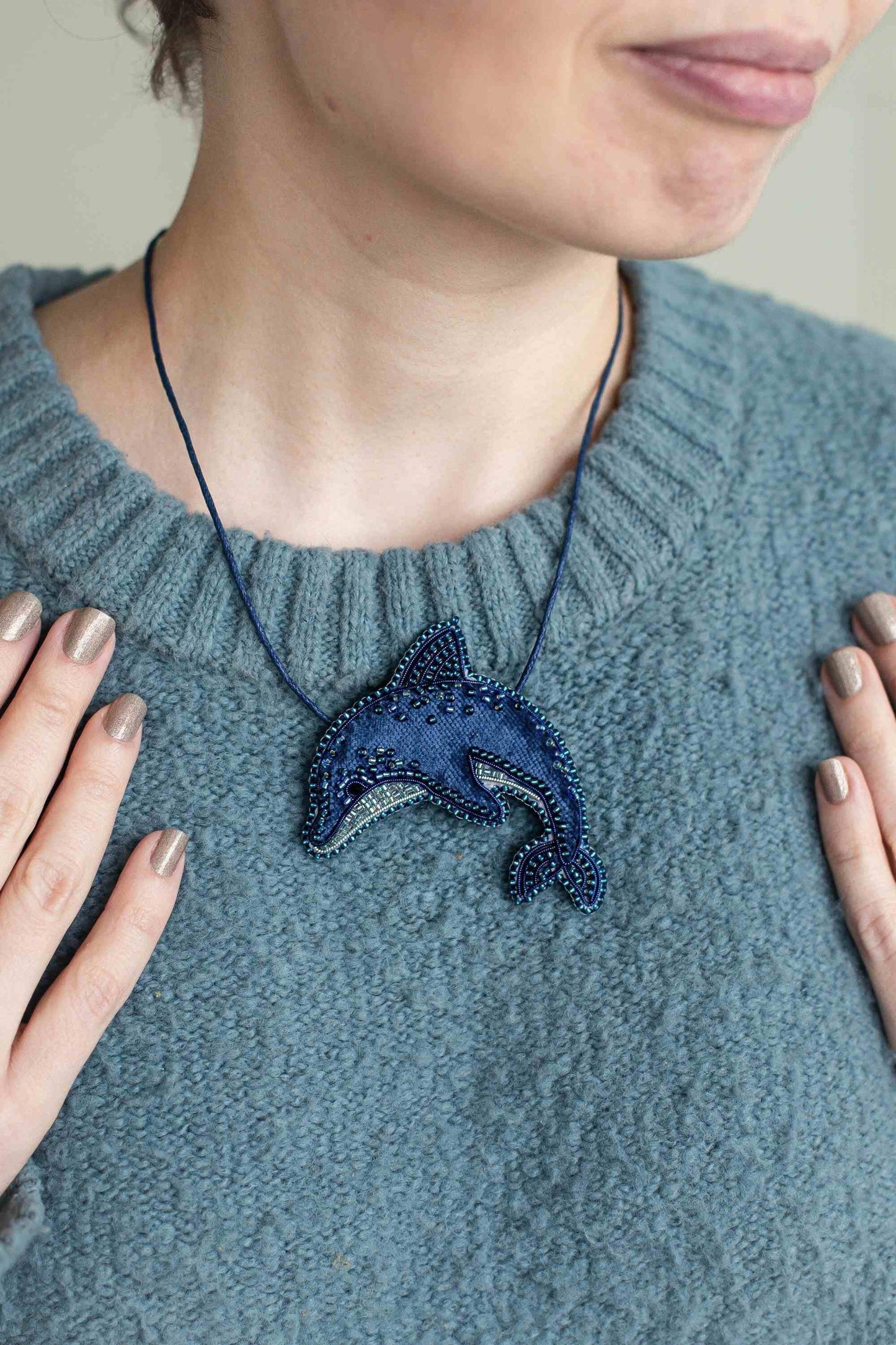 Dolphin - Readymade Beaded Brooch