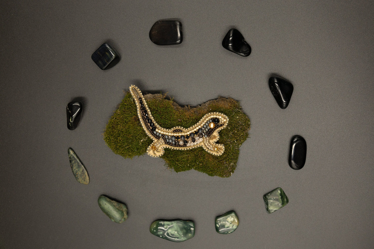 Gecko Lizard - Readymade Beaded Brooch