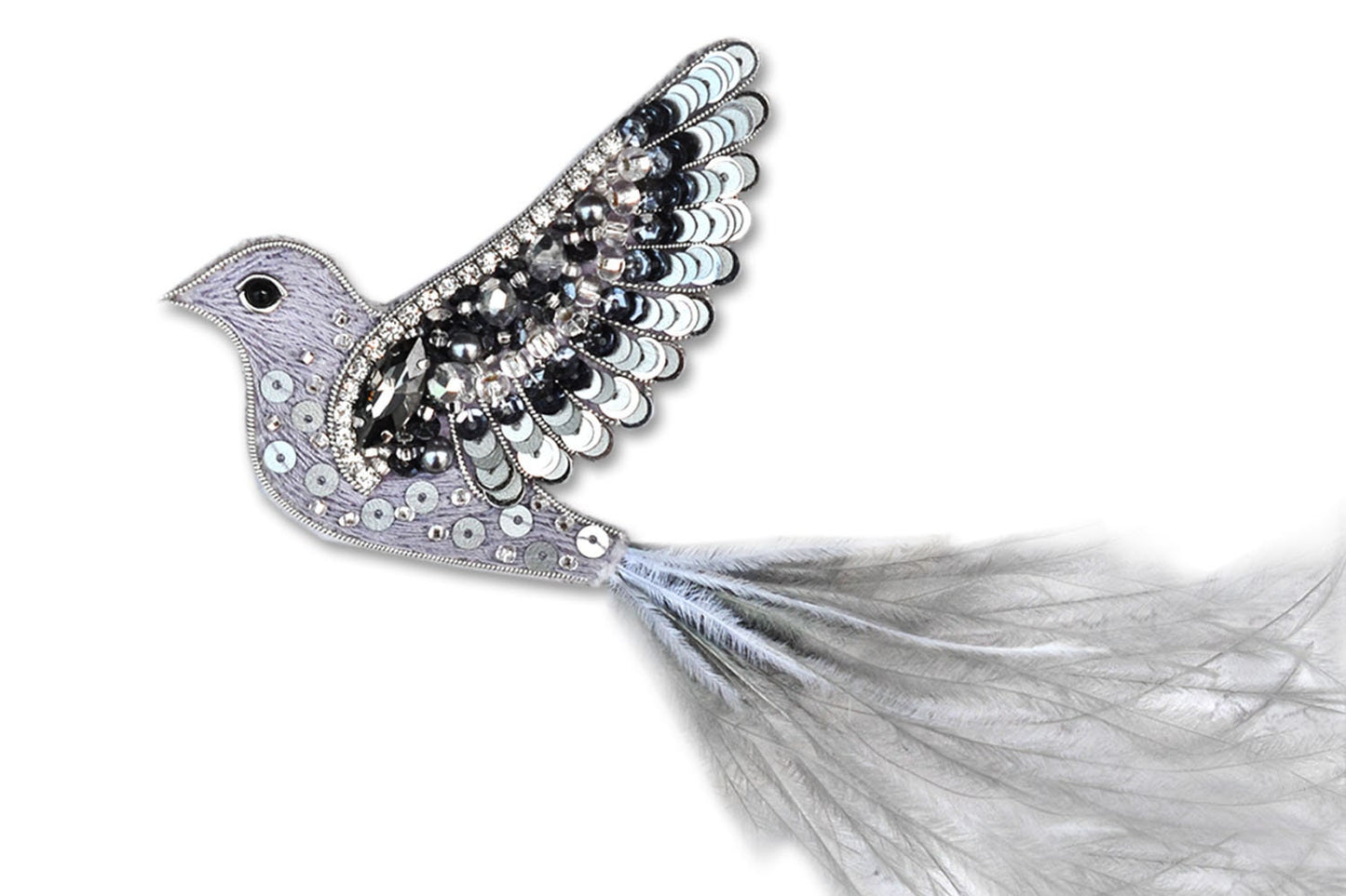 Silver Bird - Readymade Beaded Brooch