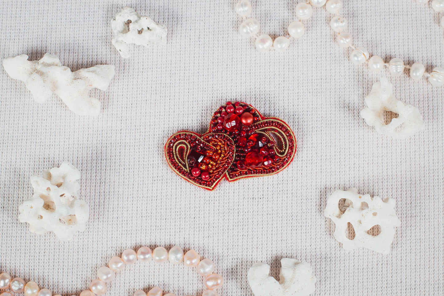 Romantic Hearts- Readymade Beaded Brooch