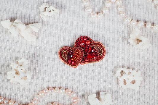 Romantic Hearts- Readymade Beaded Brooch
