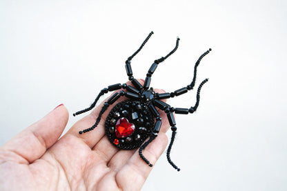 Black Widow Spider - Readymade Beaded Brooch