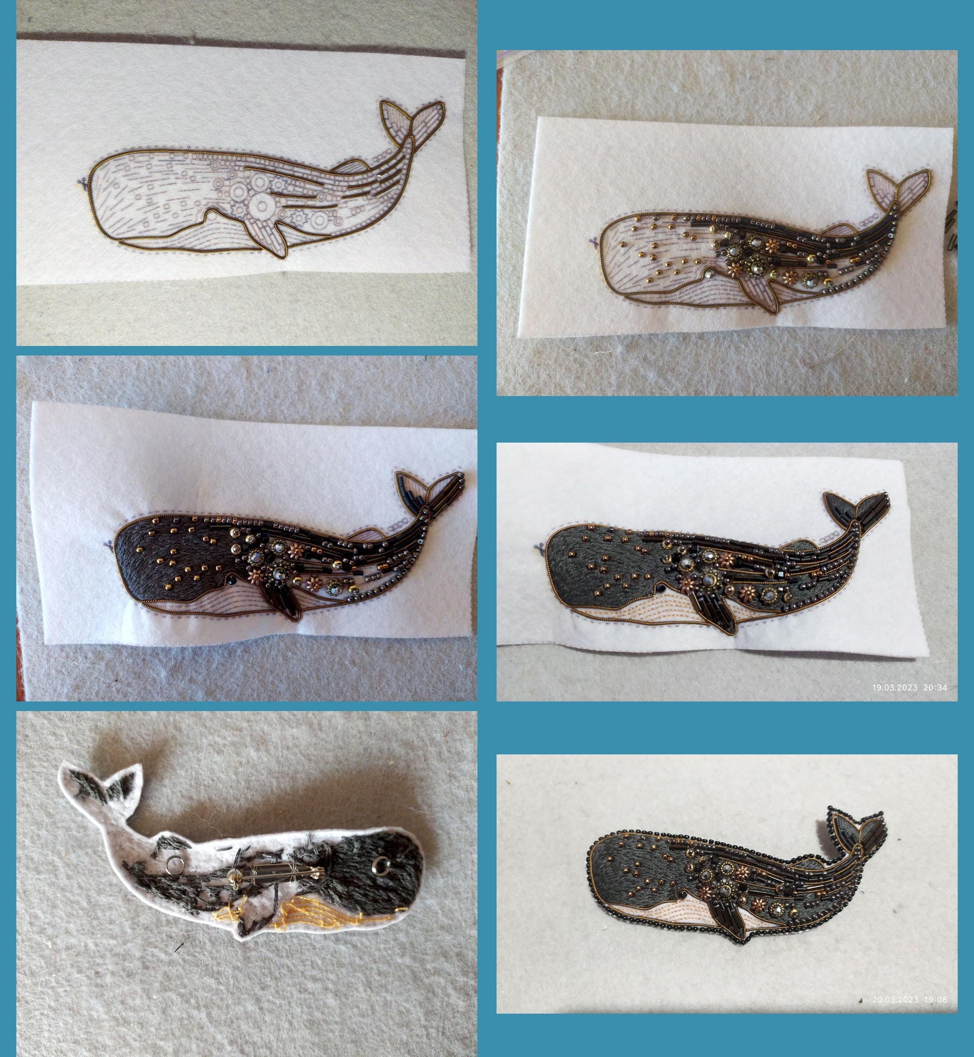 a collage of images of a whale made of paper