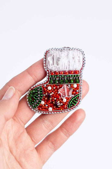 Christmas Stocking Readymade Beaded Brooch