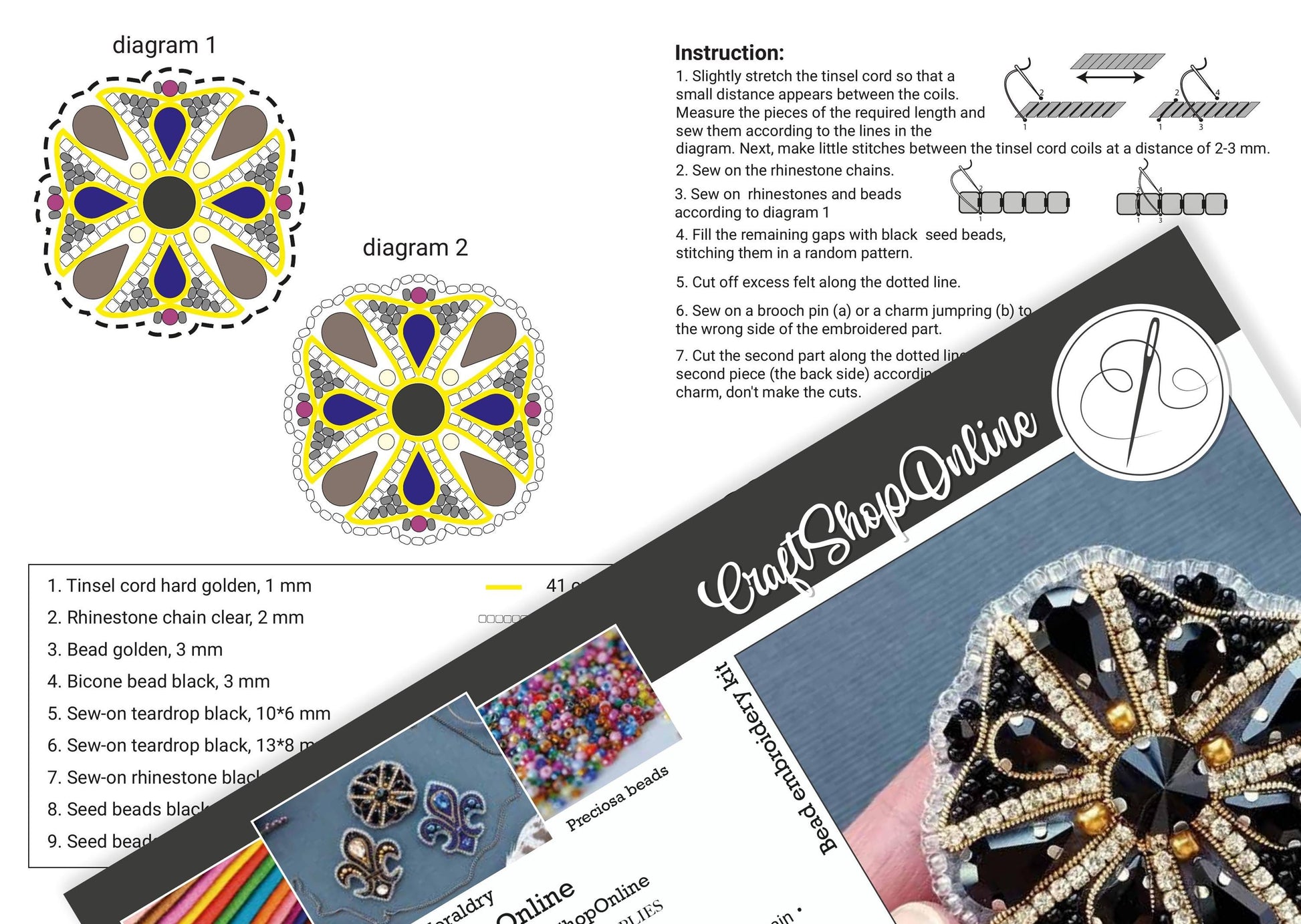 The image is a collage of various images related to beading and crafting, including diagrams, images of beads, and instructions for creating beaded jewelry.