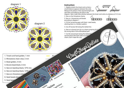 The image is a collage of various images related to beading and crafting, including diagrams, images of beads, and instructions for creating beaded jewelry.