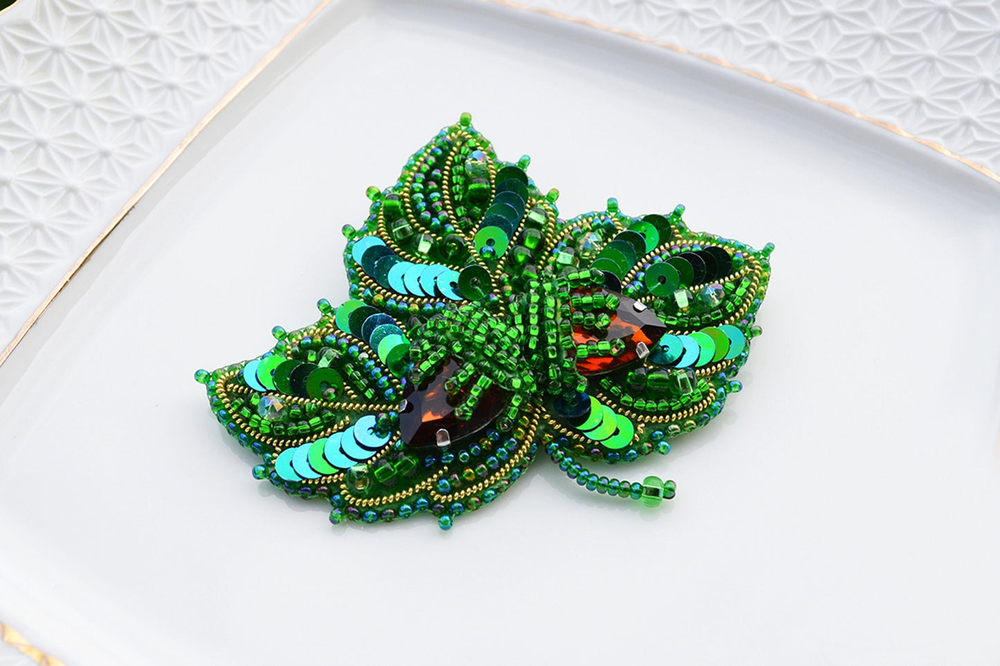 Hazel Leaf - Readymade Beaded Brooch