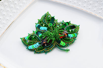 Hazel Leaf - Readymade Beaded Brooch