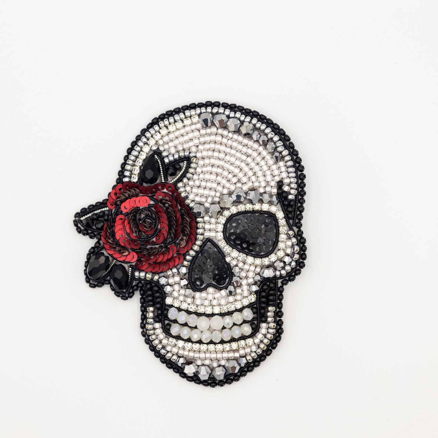 Skull with Rose - Readymade Beaded Brooch