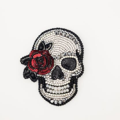Skull with Rose - Readymade Beaded Brooch